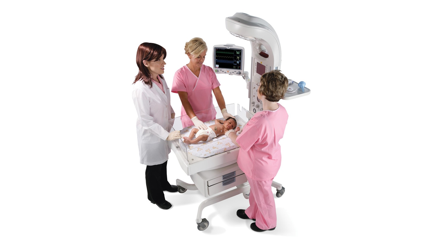 Giraffe Warmer product three nurses with baby and product